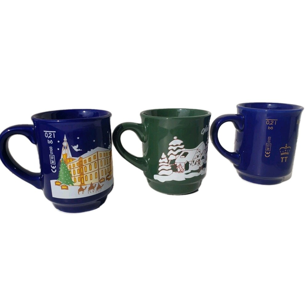 Weihnachtsmarkt Christmas Market Germany Lot Of 3 Coffee Mug Cup Green Blue EUC - Picture 4 of 15